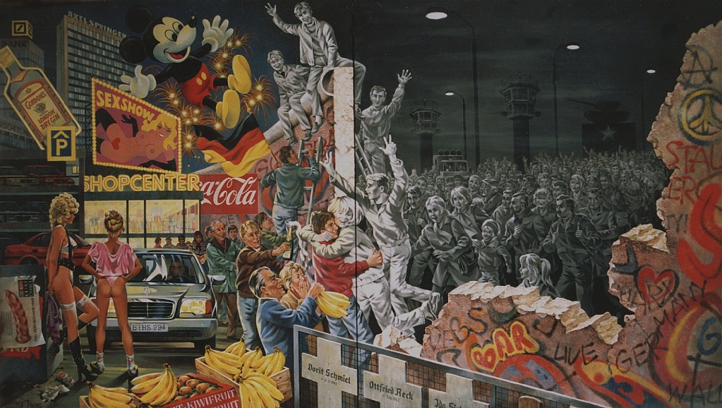 Карикатура на реакцию общества на падение берлинской стены