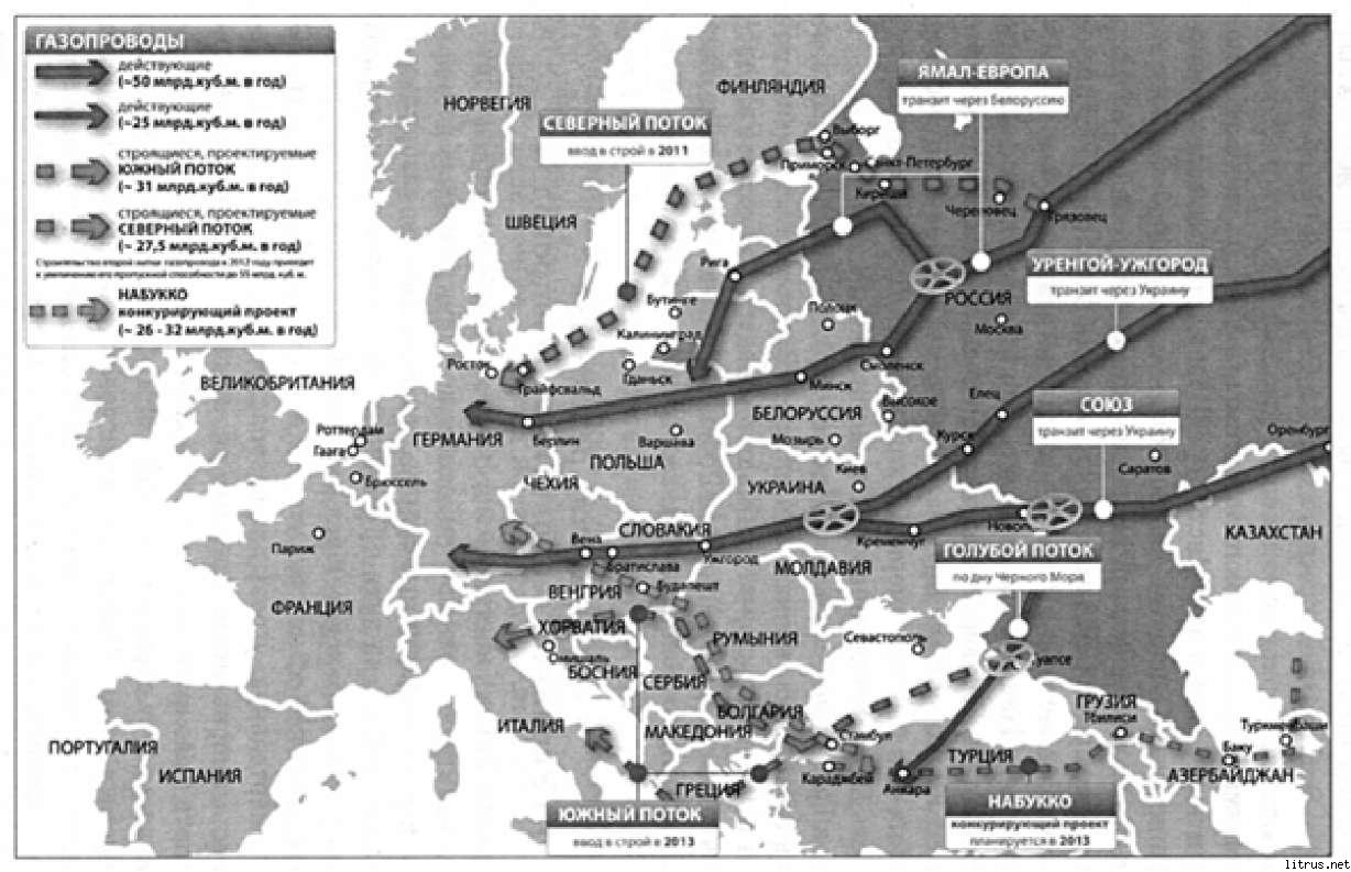 Карта газа в европу трубопроводы из россии