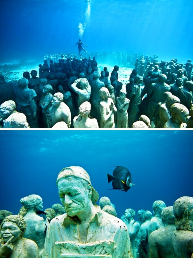 Где на дне океана. Подводный парк скульптур Гренада. Канкун Мексика подводный музей. Музей подводных скульптур айанапа. На дне океана.