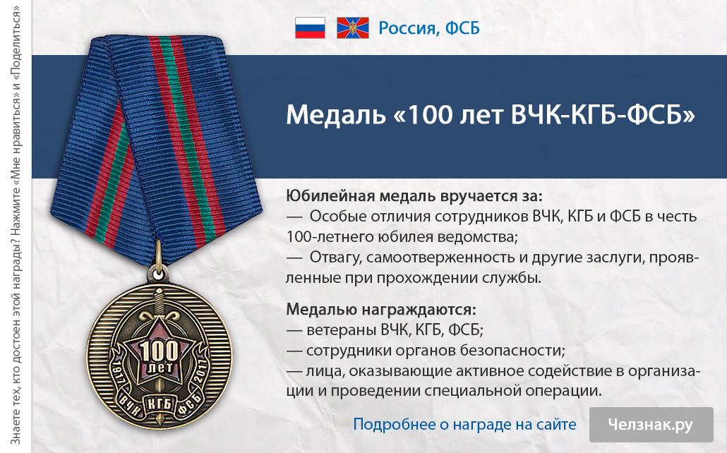 Изменения с 20 декабря. Медаль 100 лет ВЧК КГБ.