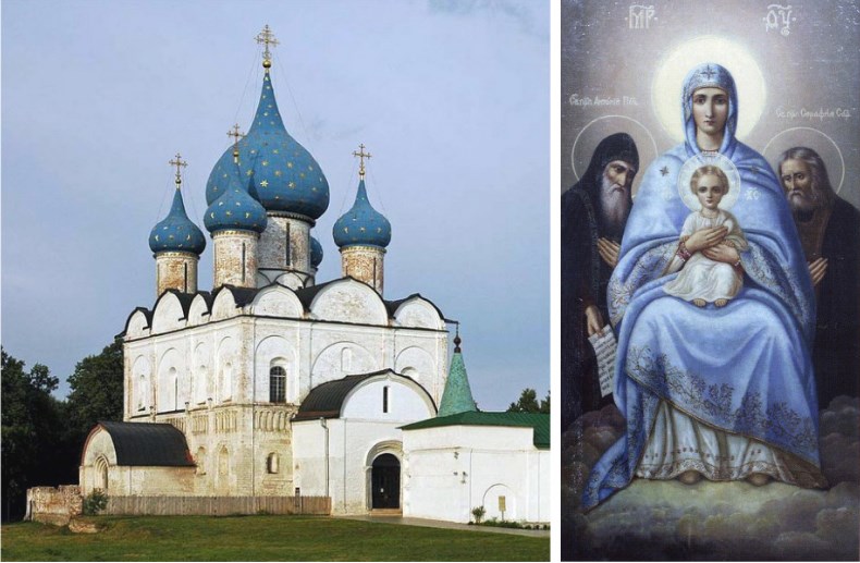 Храм Богородицы и икона Богородицы. Храм Богородицы и икона Богородицы.