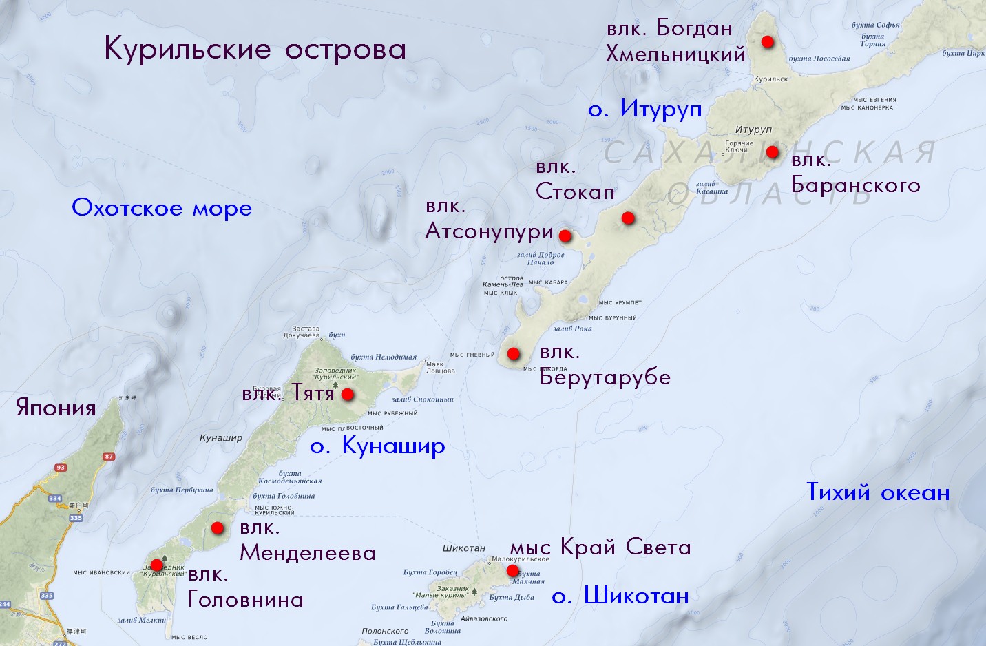 Вулканы японии карта