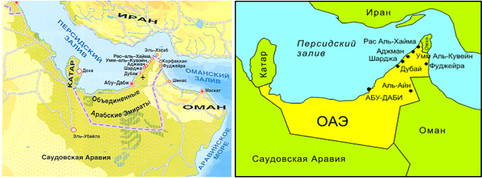 Карта оаэ с эмиратами на русском