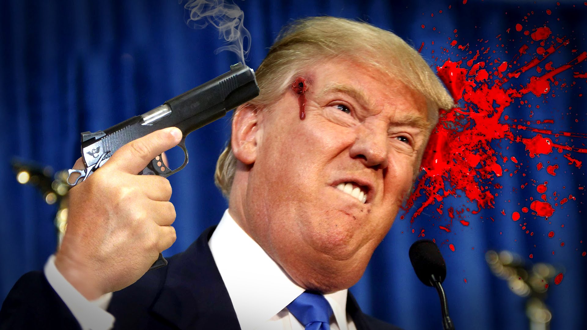 Пародируют трампа. Трамп с пистолетом.