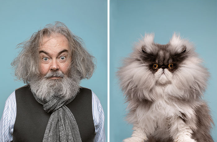 Фотограф делает снимки людей, собак и котов, которые похожи как две капли воды