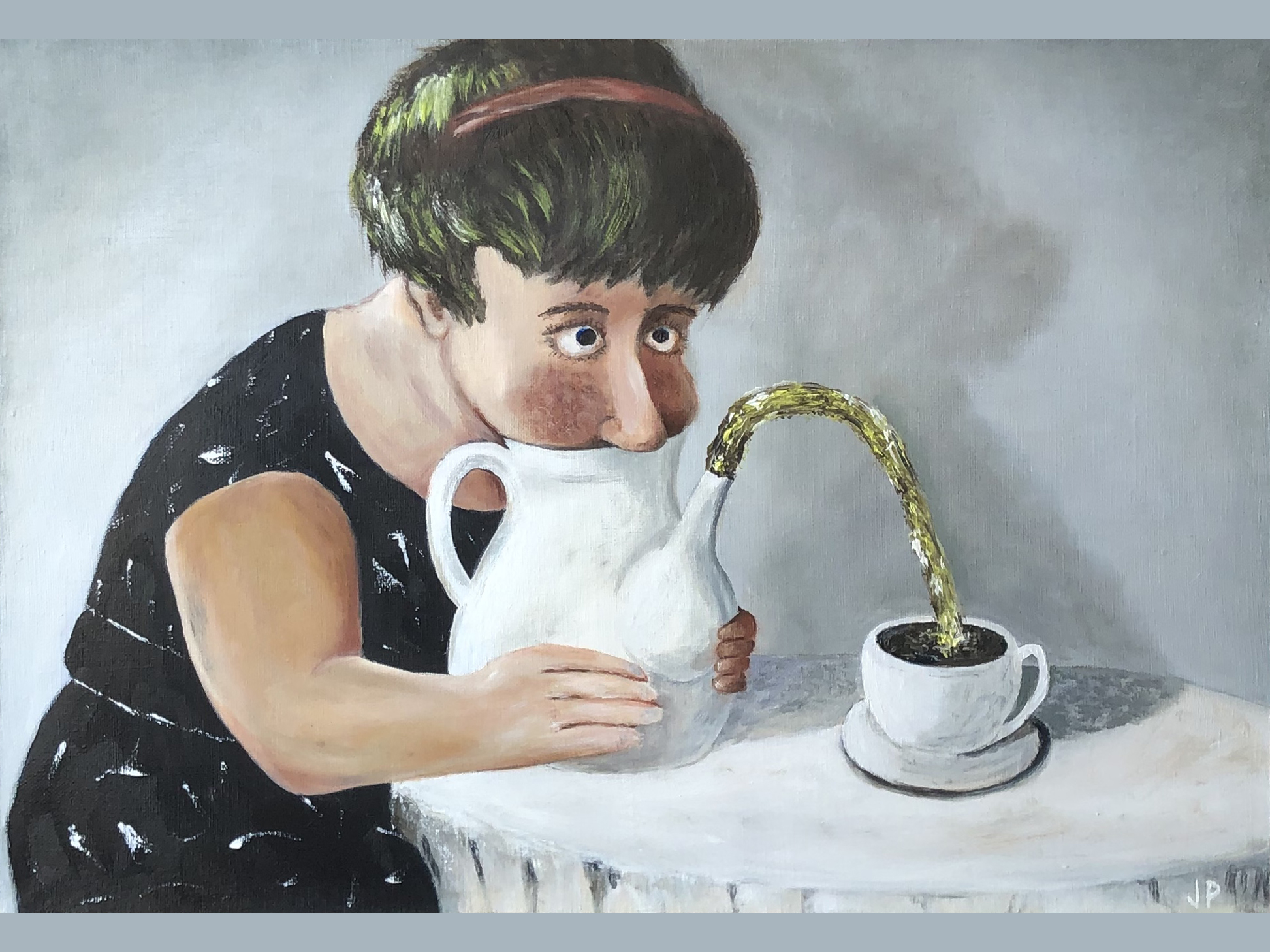 У проблем одно начало сидела женщина скучала. Женщина с чайником. Смешной чайник. Картина сидела женщина скучала. Смешное чаепитие.