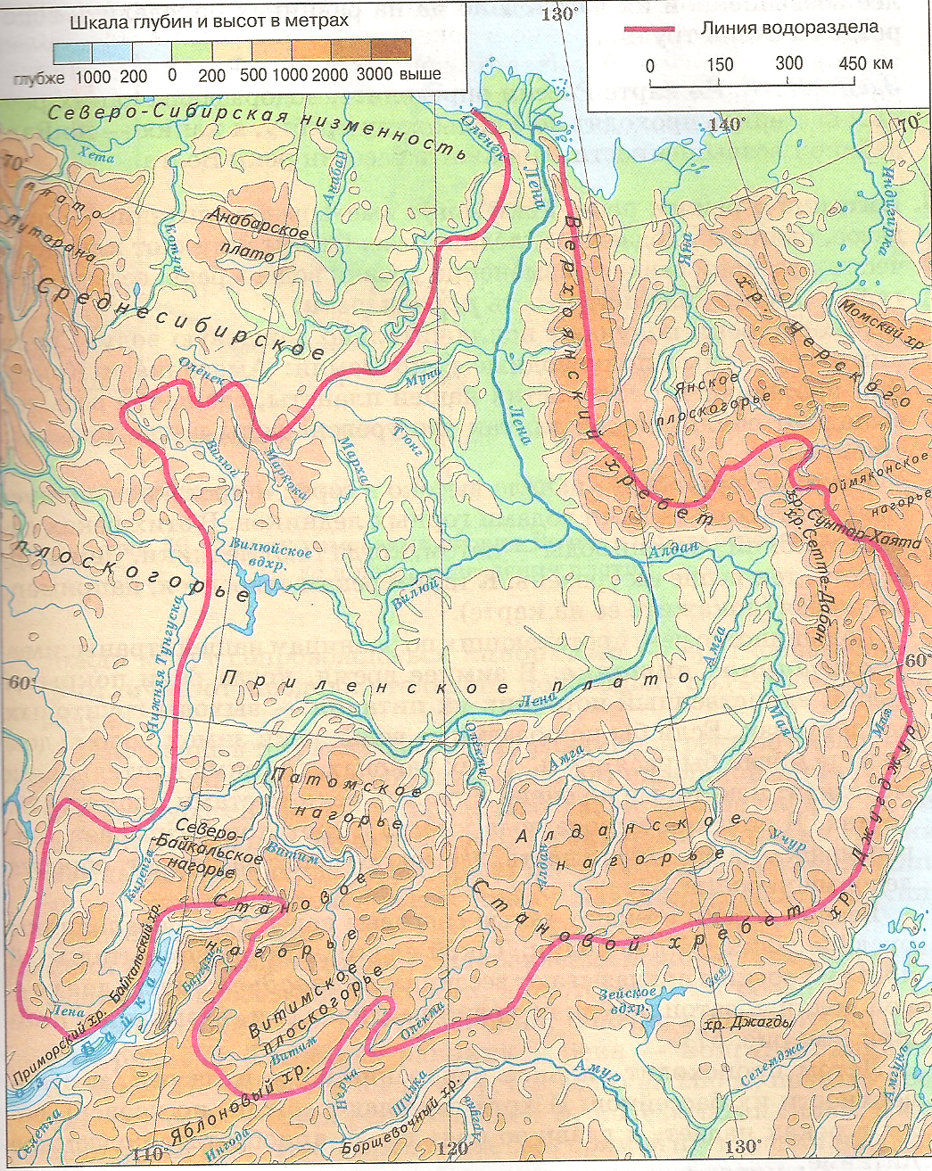 Бассейн реки Лена на карте