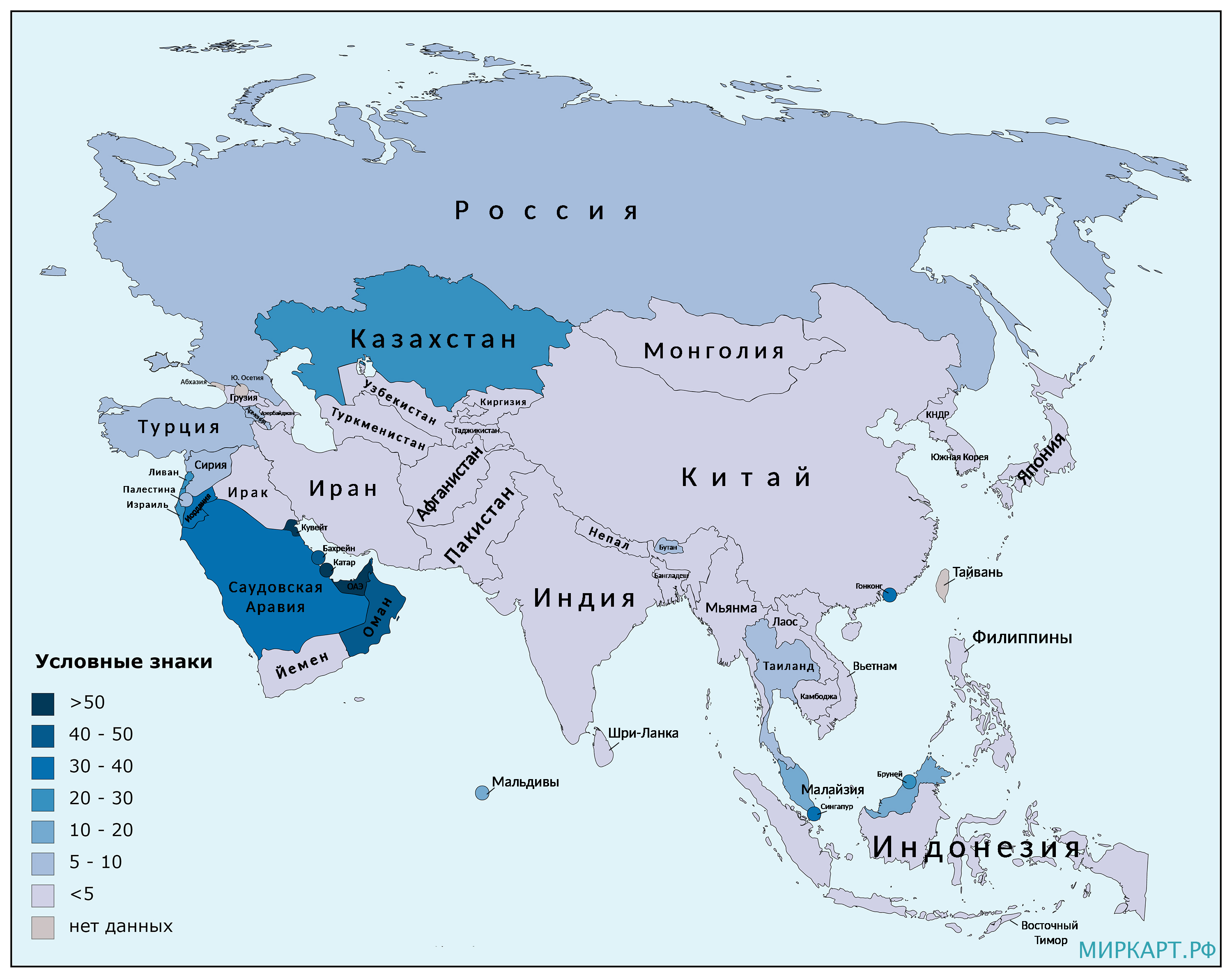 Карта азии с государствами