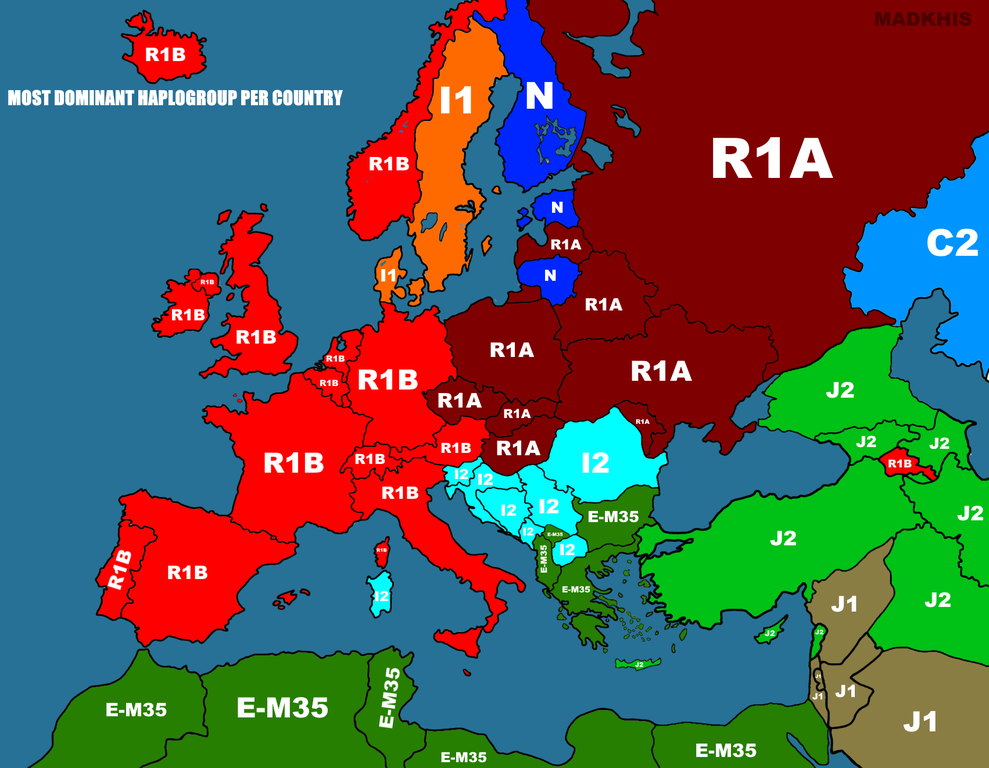 Карта гаплогрупп европы