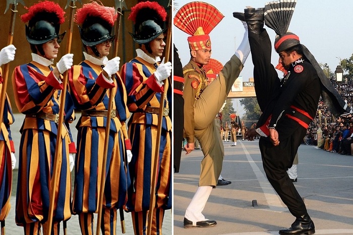 Форма разных военных. Почетный караул Индия Пакистан. Парадная форма армии Греции. Необычная Военная форма. Смешная Военная форма.