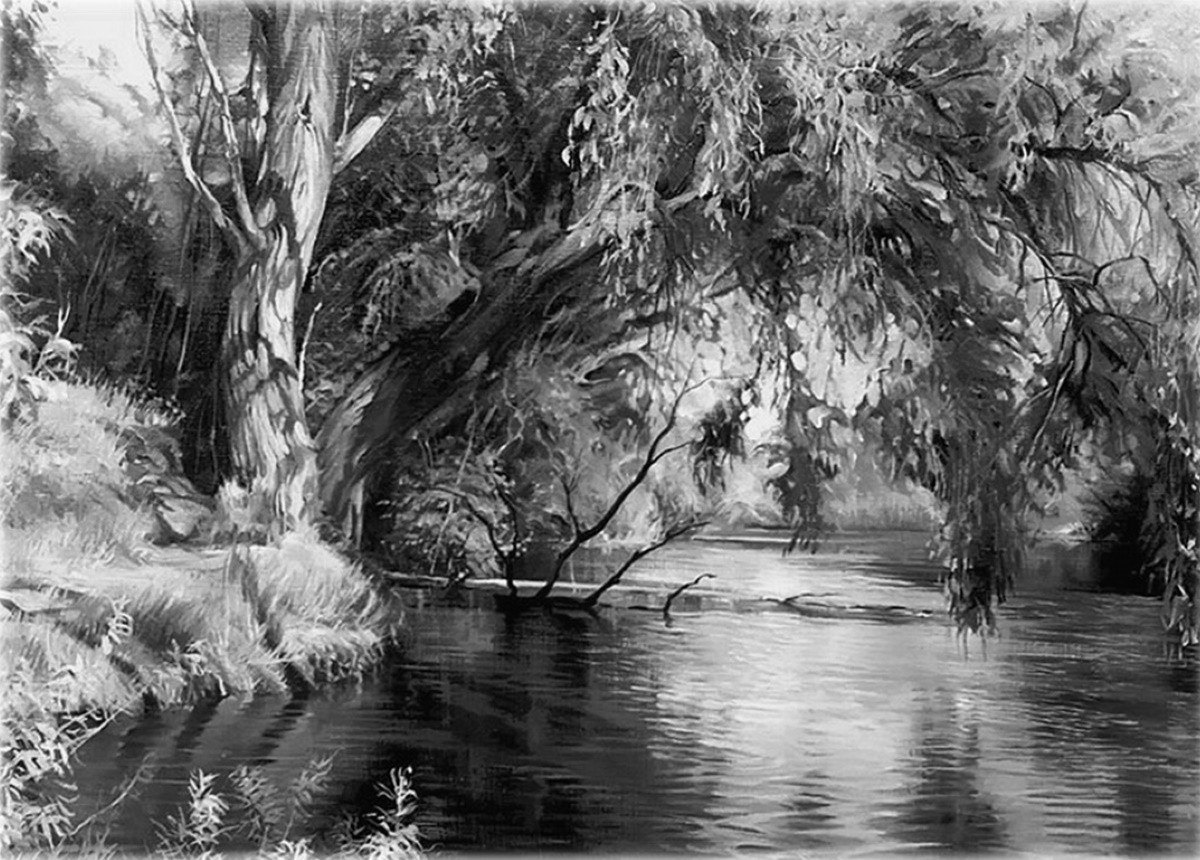 Сочинение ива над заглохшей рекой. Плакучая Ива река живопись. Ветлы у пруда картина Осмеркина.