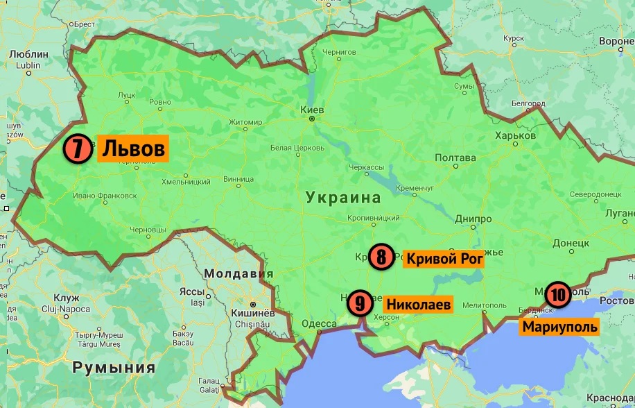 Карта украины с городами львов