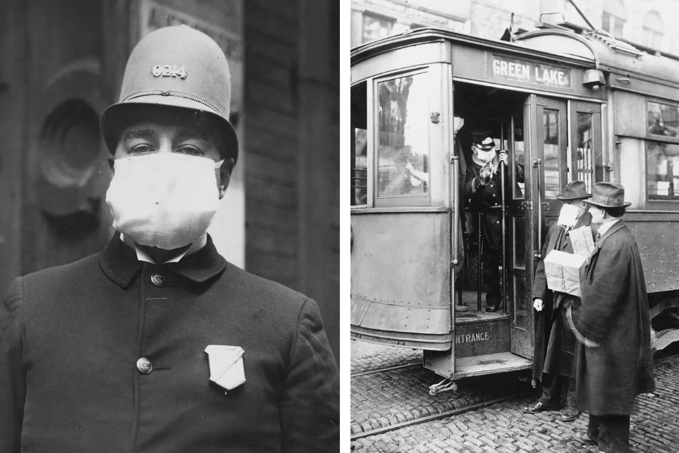 Фото 1918 года: «Без маски в общественный транспорт входить запрещено!»