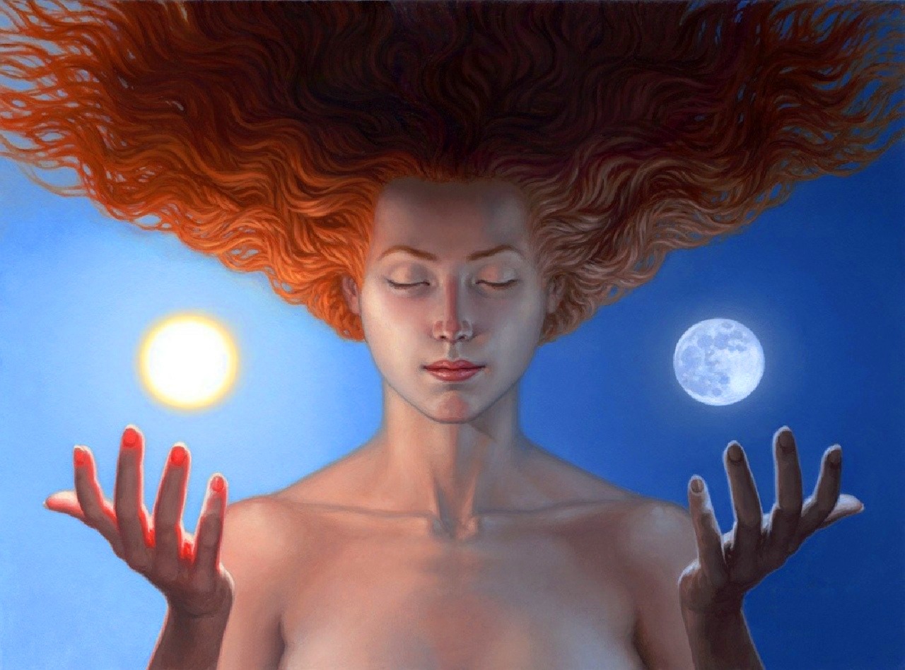 Я сам себе солнце и луна. Тристан Элвелл картины. Женщина эзотерика. Энергия женщины. Девушка эзотерика.