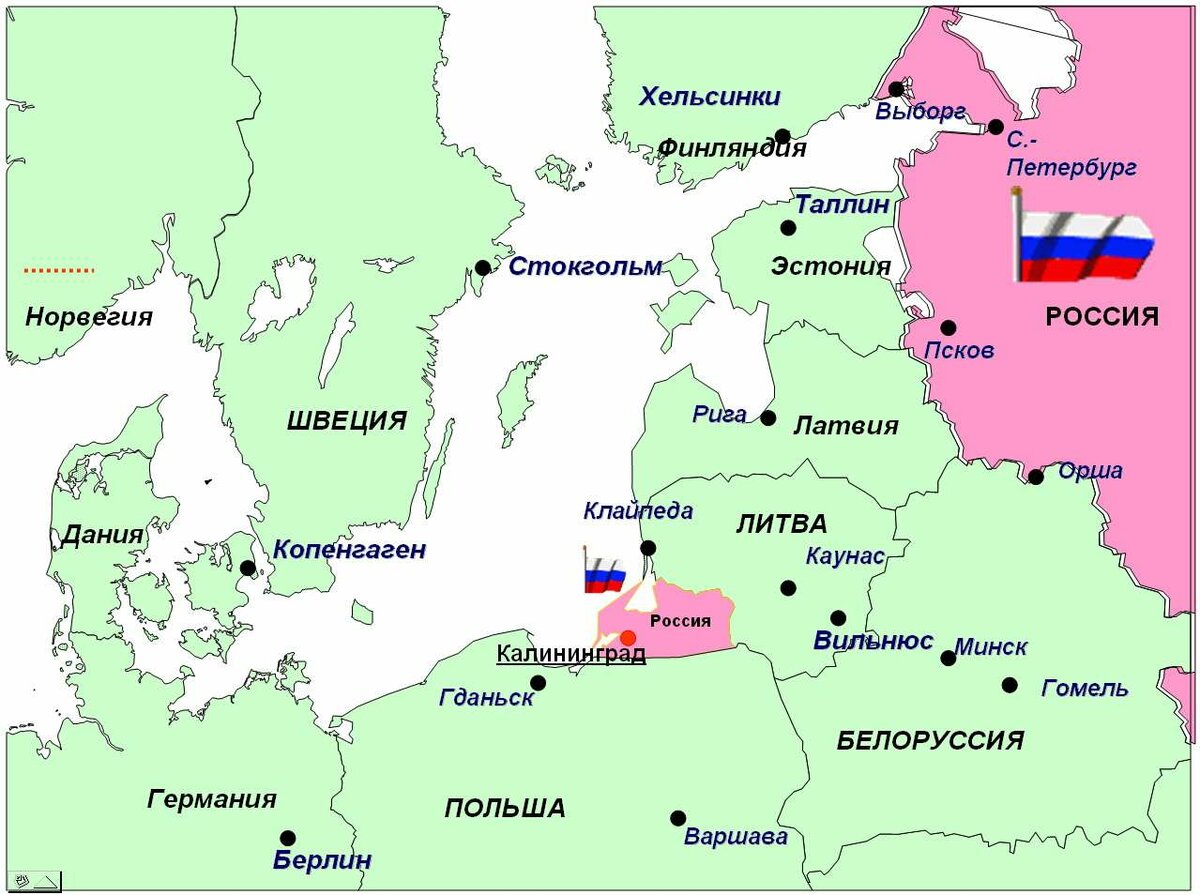 Калининград карта с границами государств