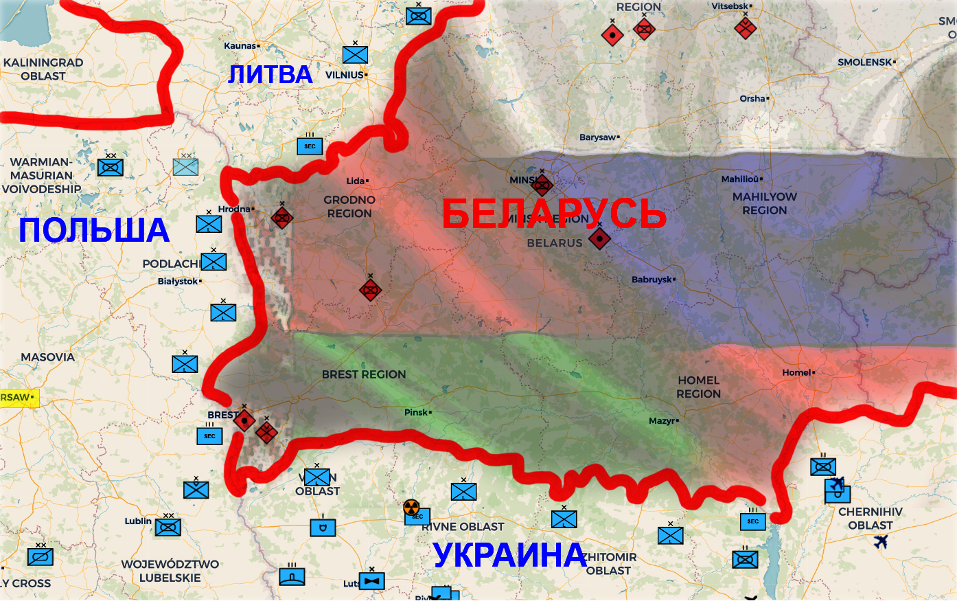 Граница россии украины и белоруссии на карте