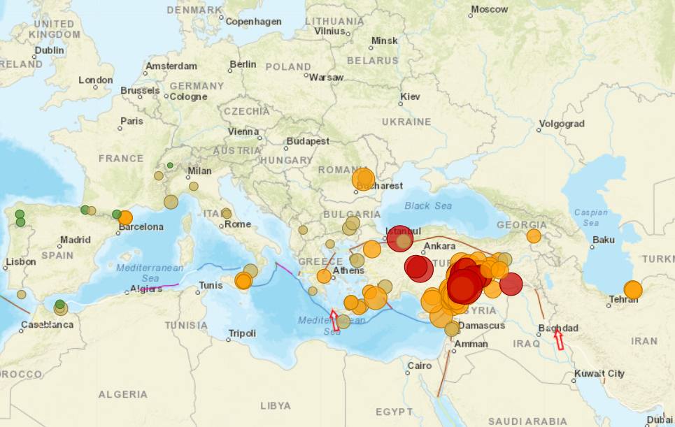 Землетрясение карта онлайн турция