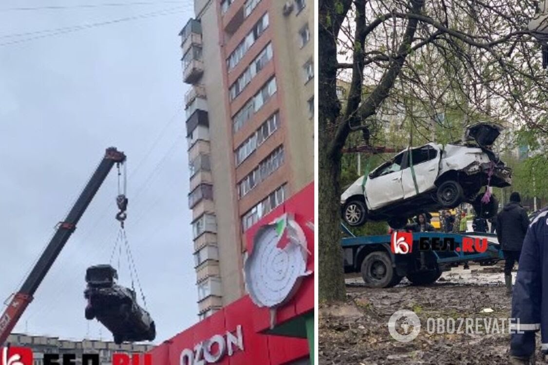 В Белгороде с крыши магазина «Пятёрочка» сняли автомобиль, которой вчера  залетел туда от взрыва авиационной бомбы ФАБ-500М62 - Мария Ив — КОНТ