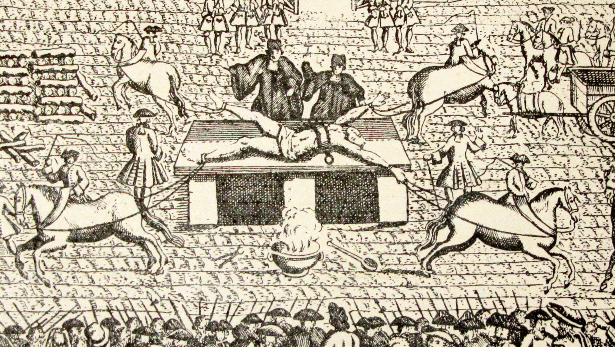Пытка лошадью. Робер Франсуа Дамьен казнь. Робер-Франсуа Дамьен четвертование. Гравюра казнь Робера-Франсуа Дамьена.