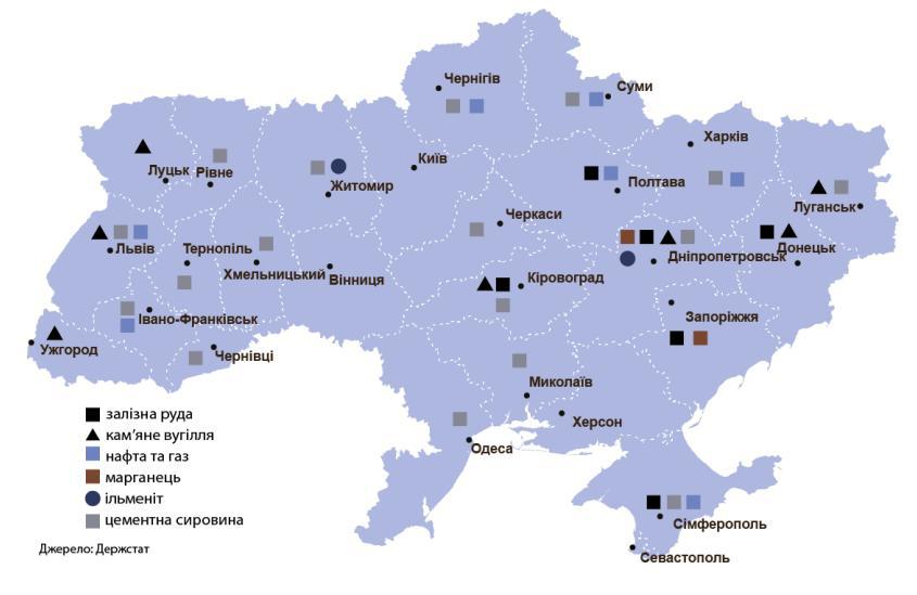 Уран на украине карта. Природные ископаемые Украины карта.