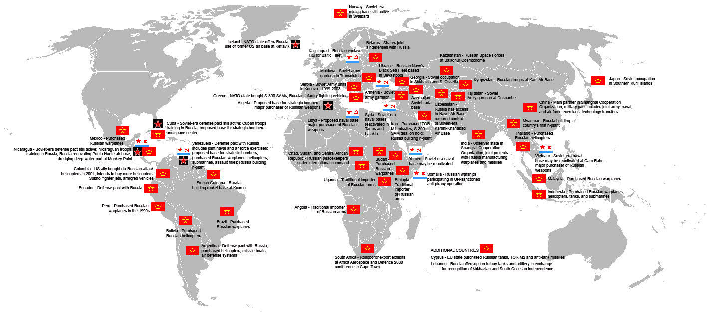 Карта военных баз сша и россии в мире
